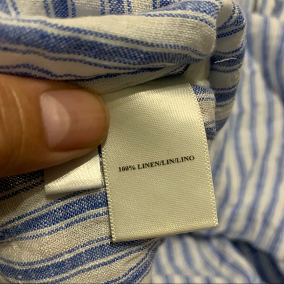 Ann Taylor 100%LINEN Blue White Striped Top Sz S - Picture 9 of 9